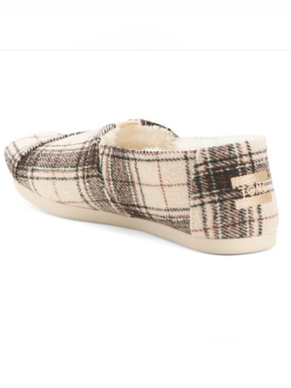 NWT TOMS Cozy Chenille Faux Fur Lined Slip On Alpargatas in Biscotti Plaid, 8.5 - Picture 2 of 10